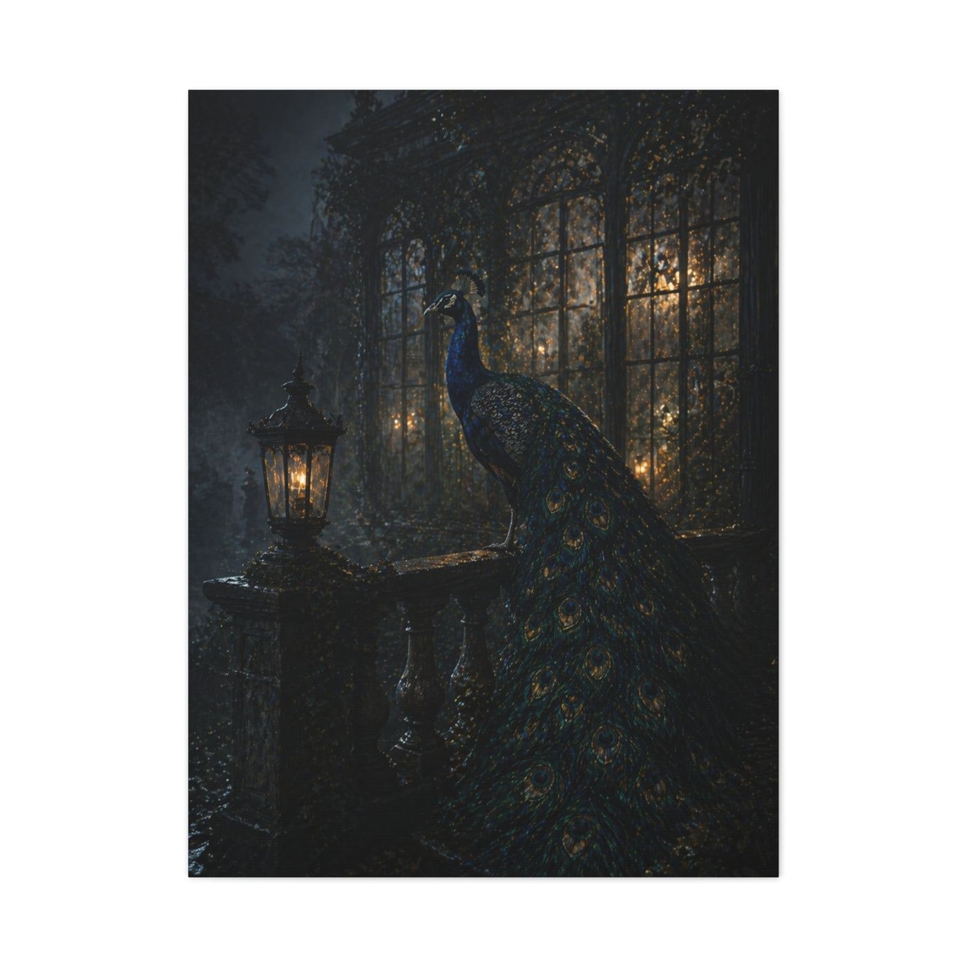 Gothic Night Peacock Balcony Wall Art & Canvas Print