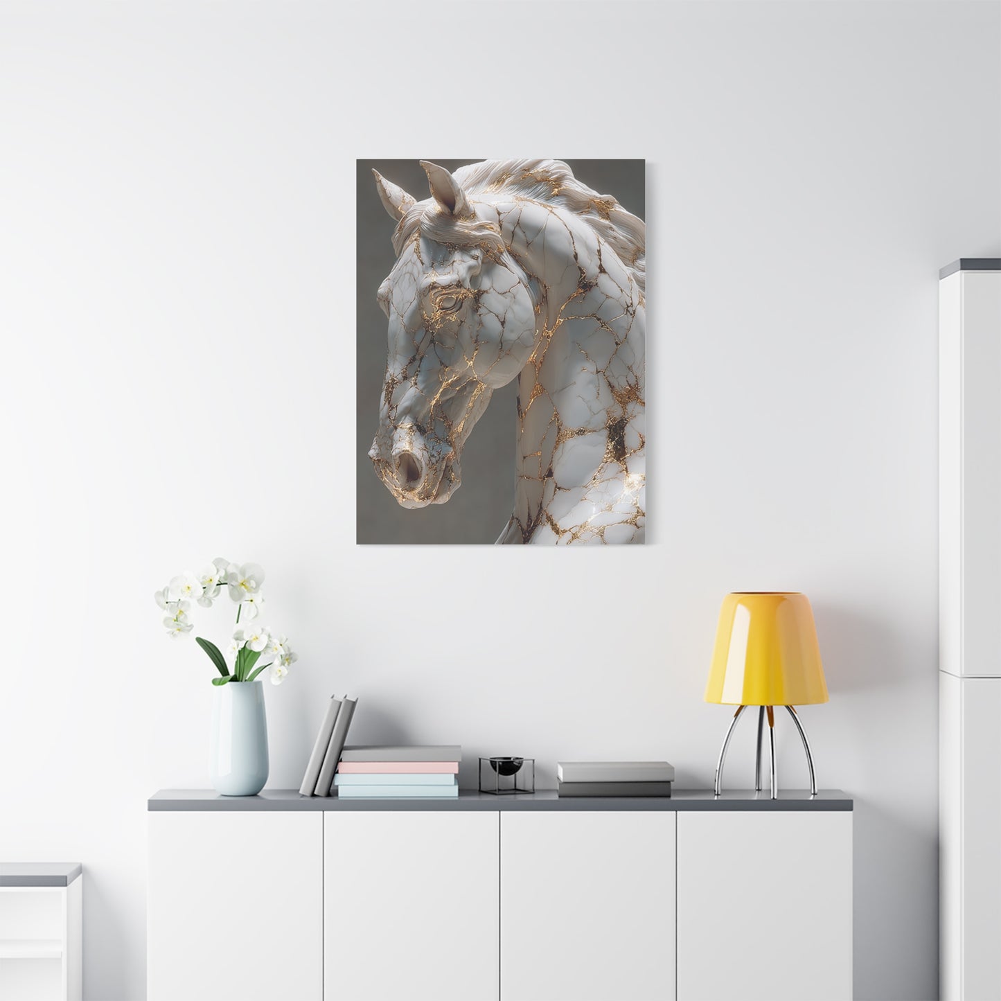 Marble Kintsugi Horse Sculpture Wall Art & Canvas Print