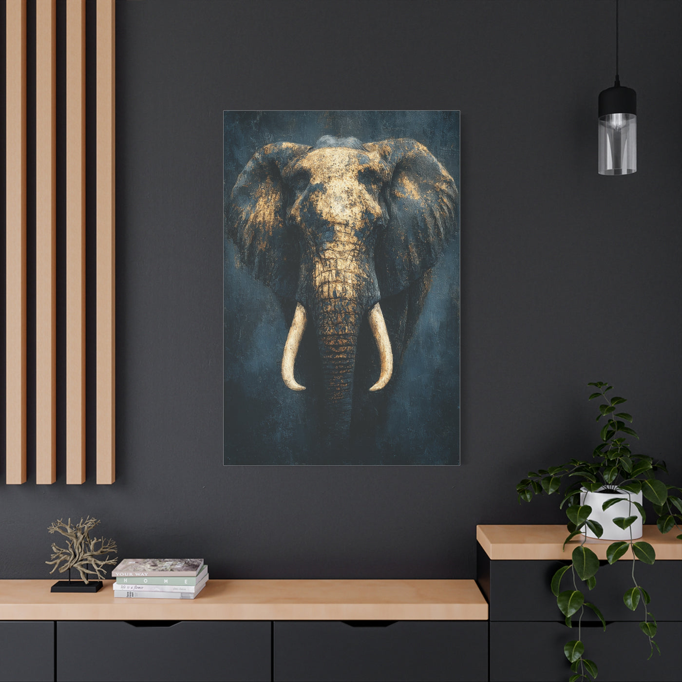 Black and Gold Regal Elephant Portrait Wall Art & Canvas Print