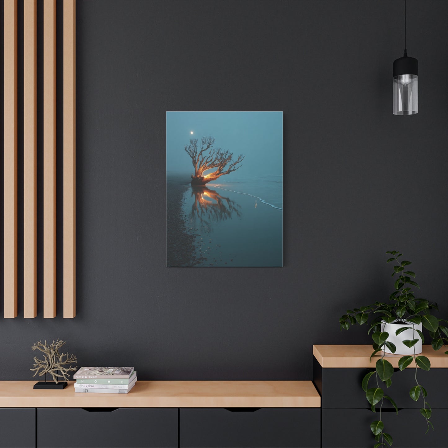 Moonlit Driftwood Shore Wall Art & Canvas Print