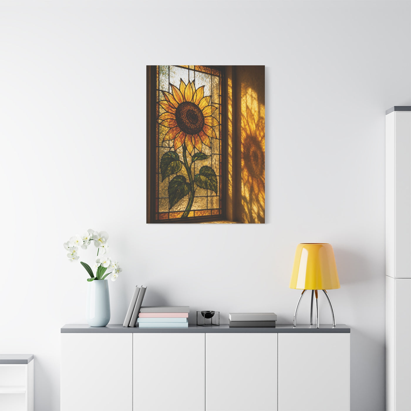 Golden Light Stained Glass Sunflower Wall Art & Canvas Print