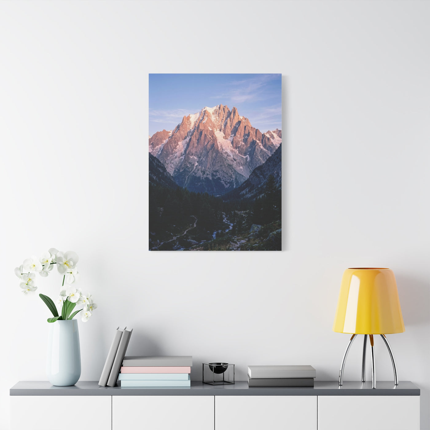 Sunlit Alpine Peak & Forest Valley Wall Art & Canvas Print