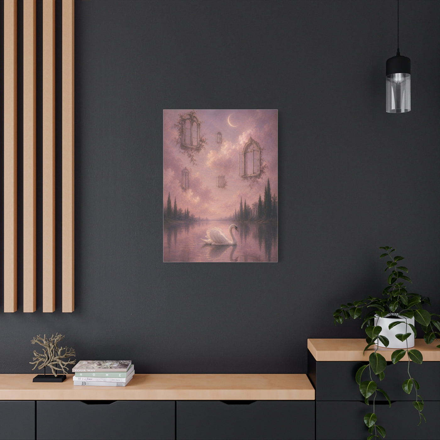 Surreal Swan & Floating Windows Dreamscape Wall Art & Canvas Print