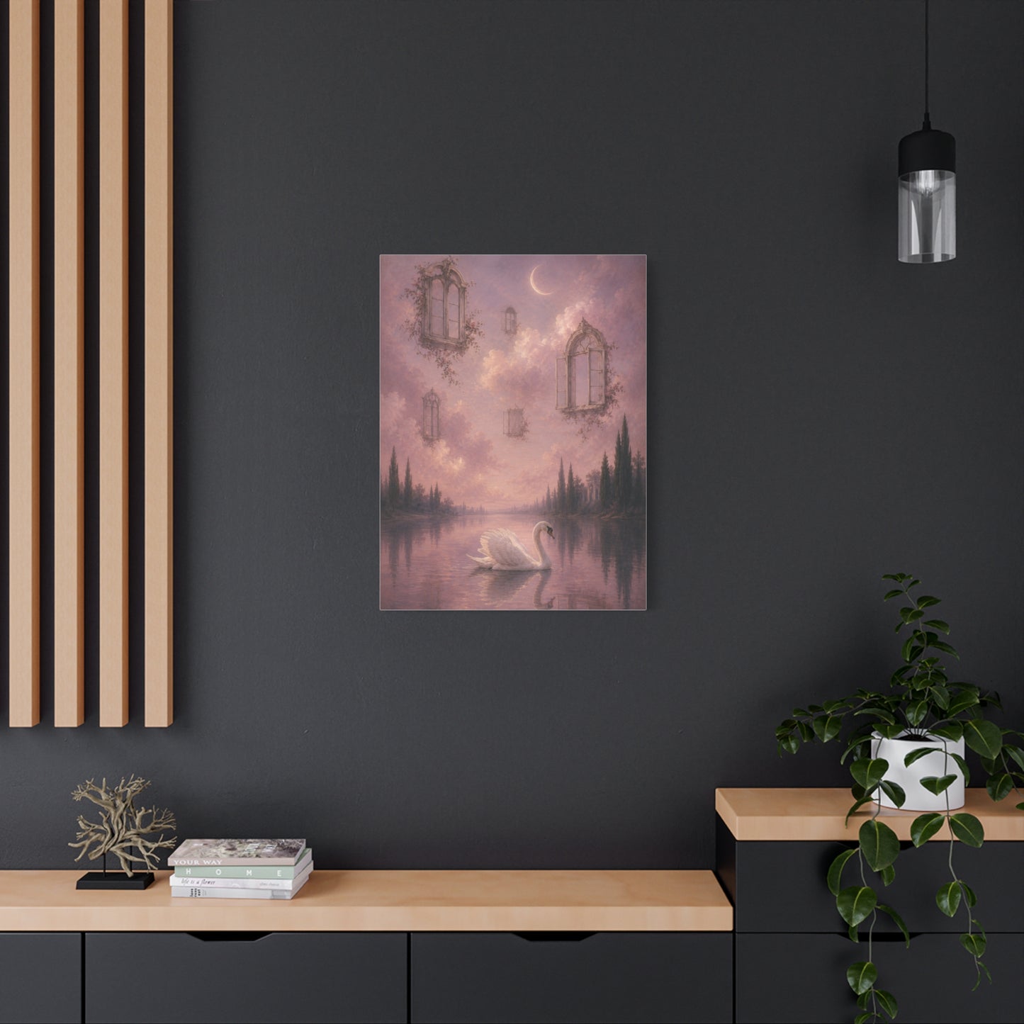 Surreal Swan & Floating Windows Dreamscape Wall Art & Canvas Print