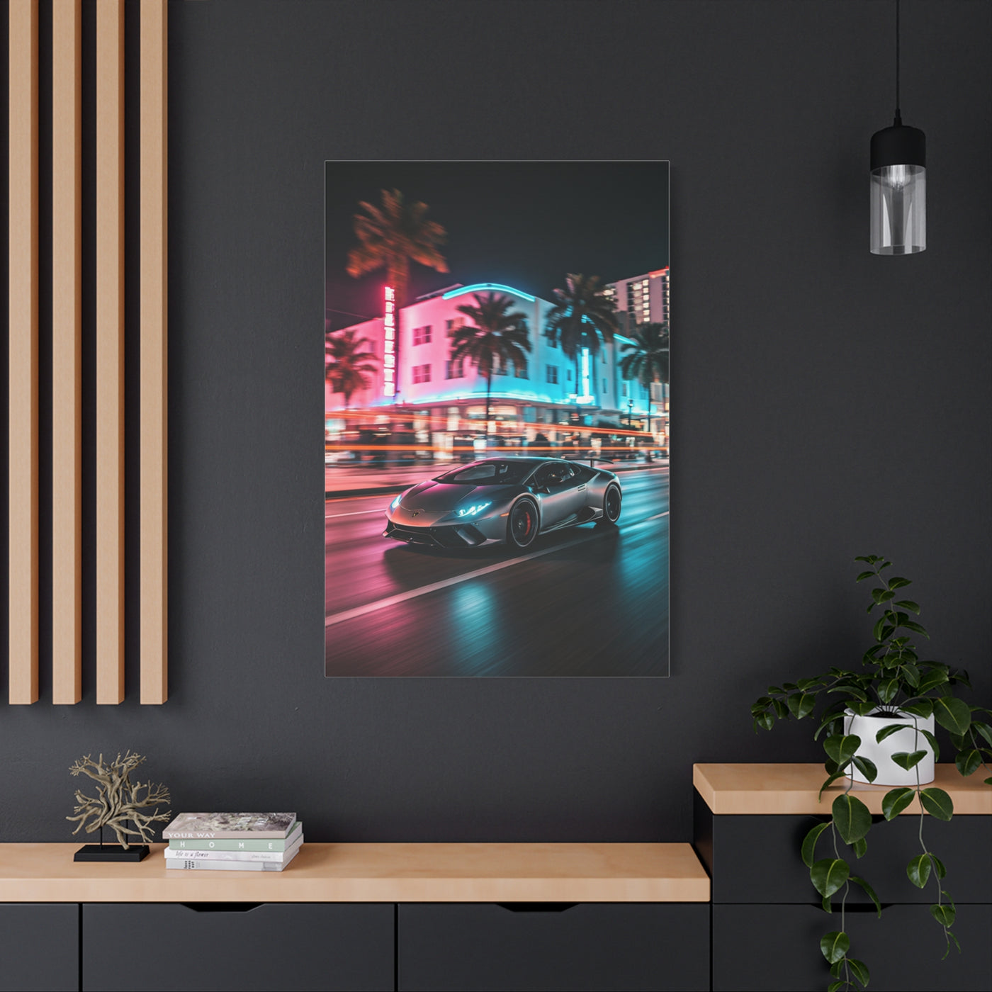 Lamborghini Huracán Neon Miami Nights Wall Art & Canvas Prints