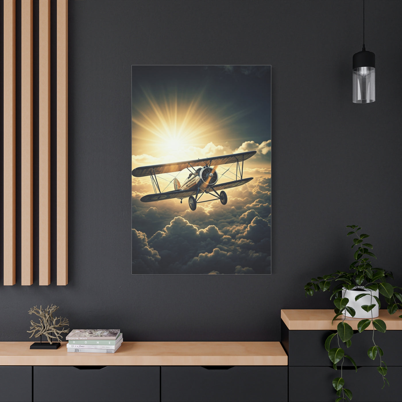 Sunlit Biplane Above the Clouds Wall Art & Canvas Prints