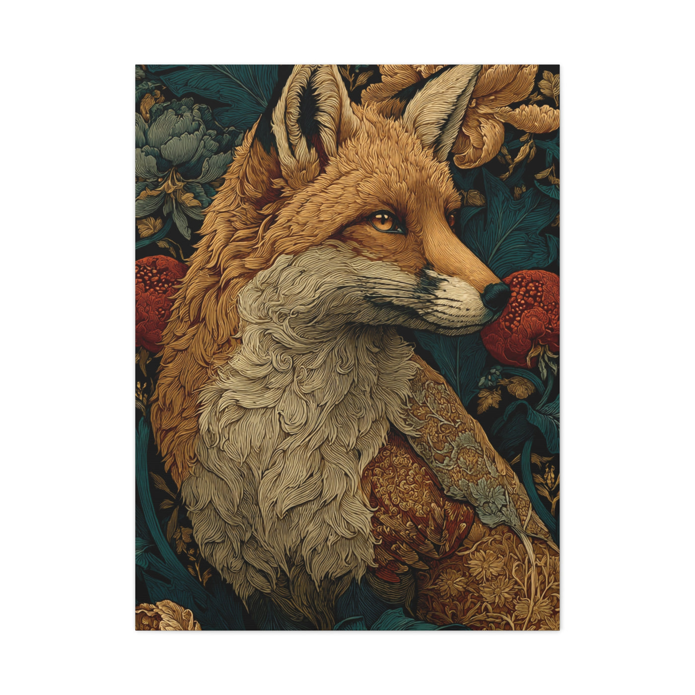 William Morris Style Ornamental Fox Wall Art & Canvas Print