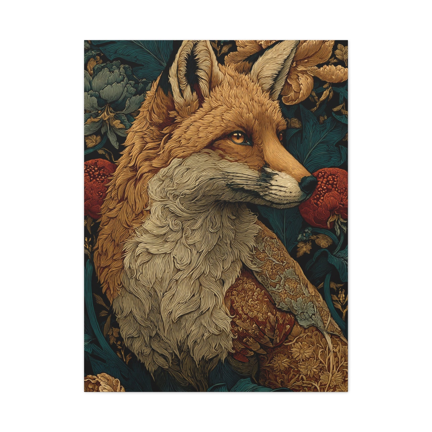 William Morris Style Ornamental Fox Wall Art & Canvas Print