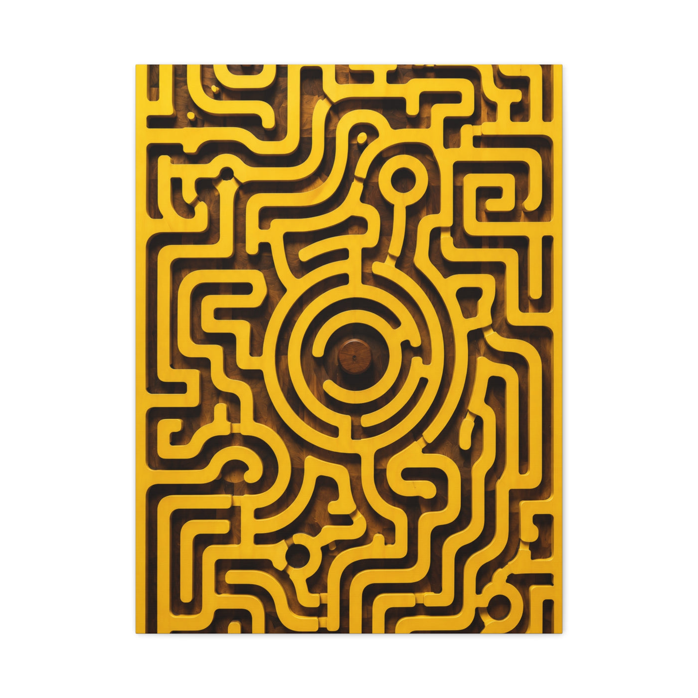 Circular Labyrinth Yellow Relief Design Wall Art & Canvas Print