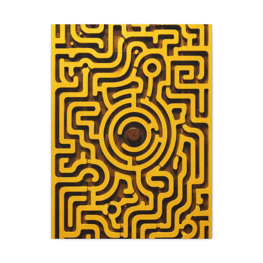 Circular Labyrinth Yellow Relief Design Wall Art & Canvas Print