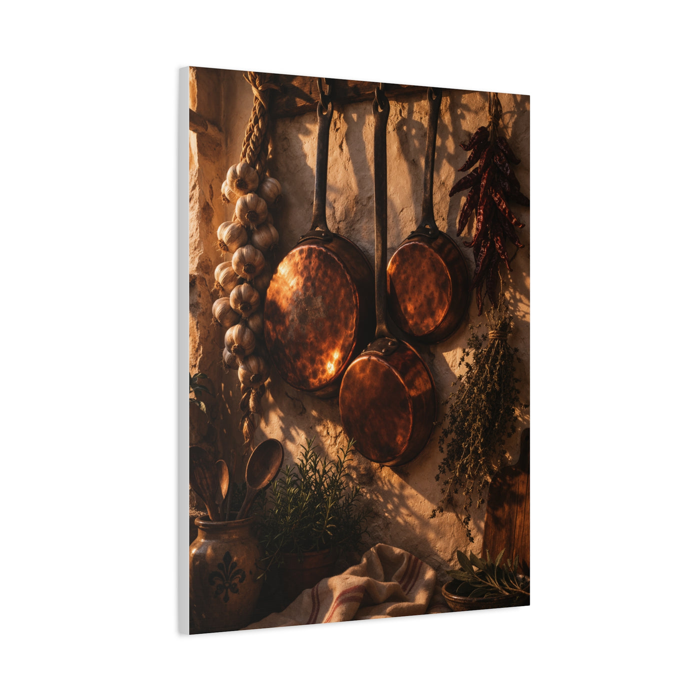 Copper Cookware Rustic Kitchen Wall Art & Canvas Print