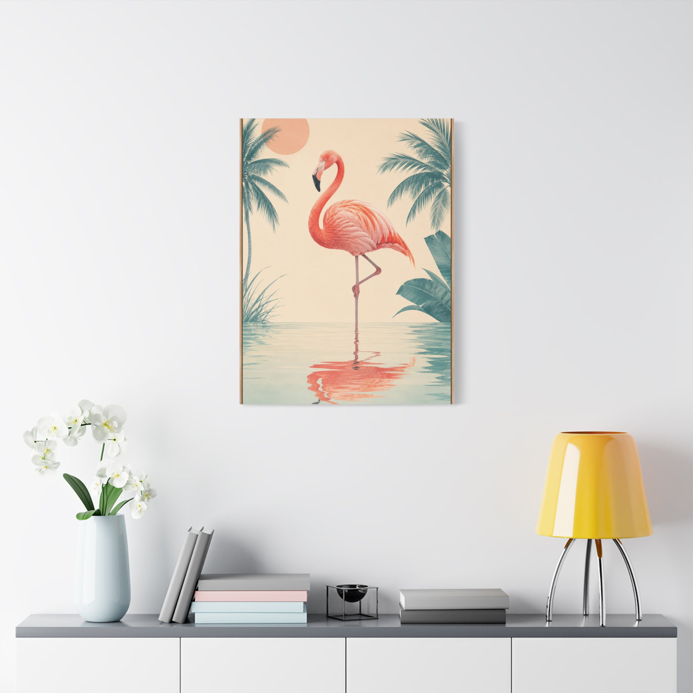 Minimal Flamingo Sunset Reflection Tropical Wall Art & Canvas Print