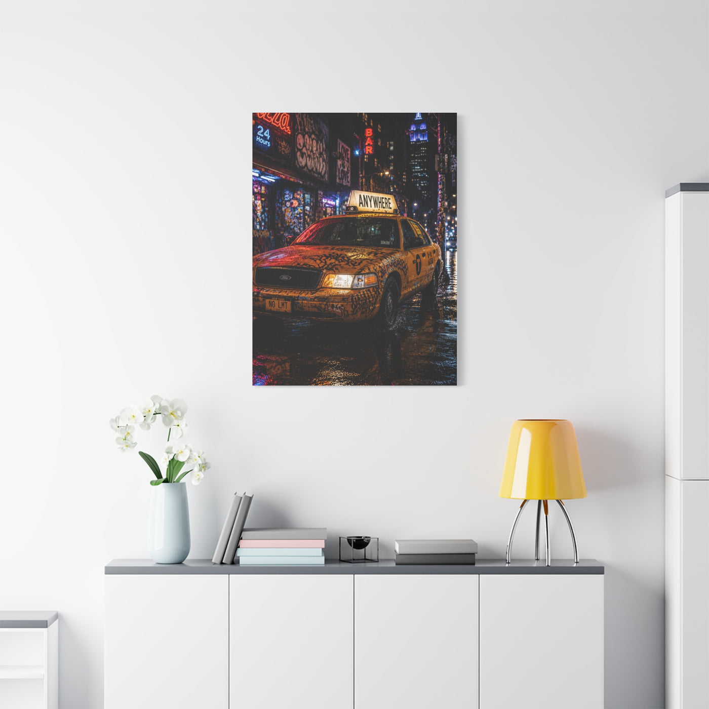 NYC Graffiti Taxi Night Street Wall Art & Canvas Print