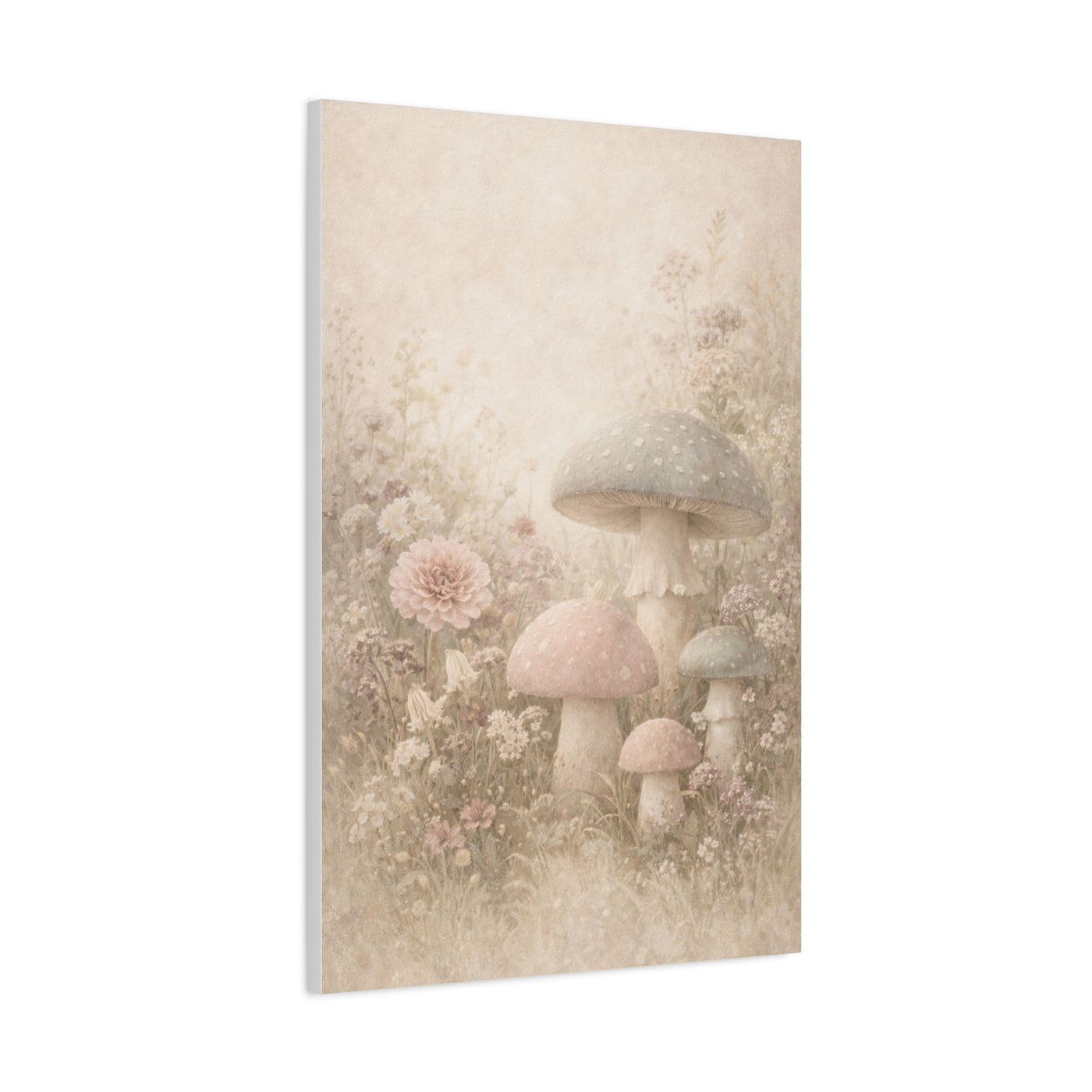 Vintage Pastel Mushroom Meadow Wall Art & Canvas Print
