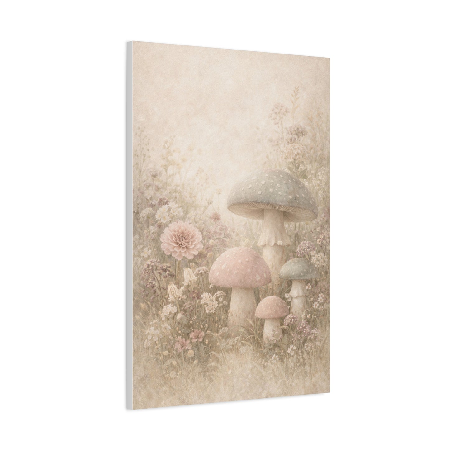 Vintage Pastel Mushroom Meadow Wall Art & Canvas Print