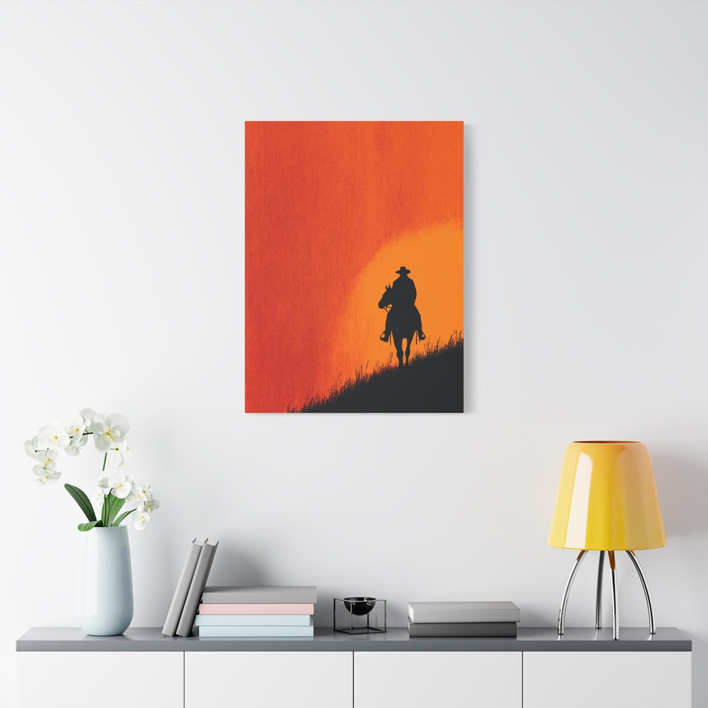 Cowboy Sunset Ridge Silhouette Wall Art & Canvas Print