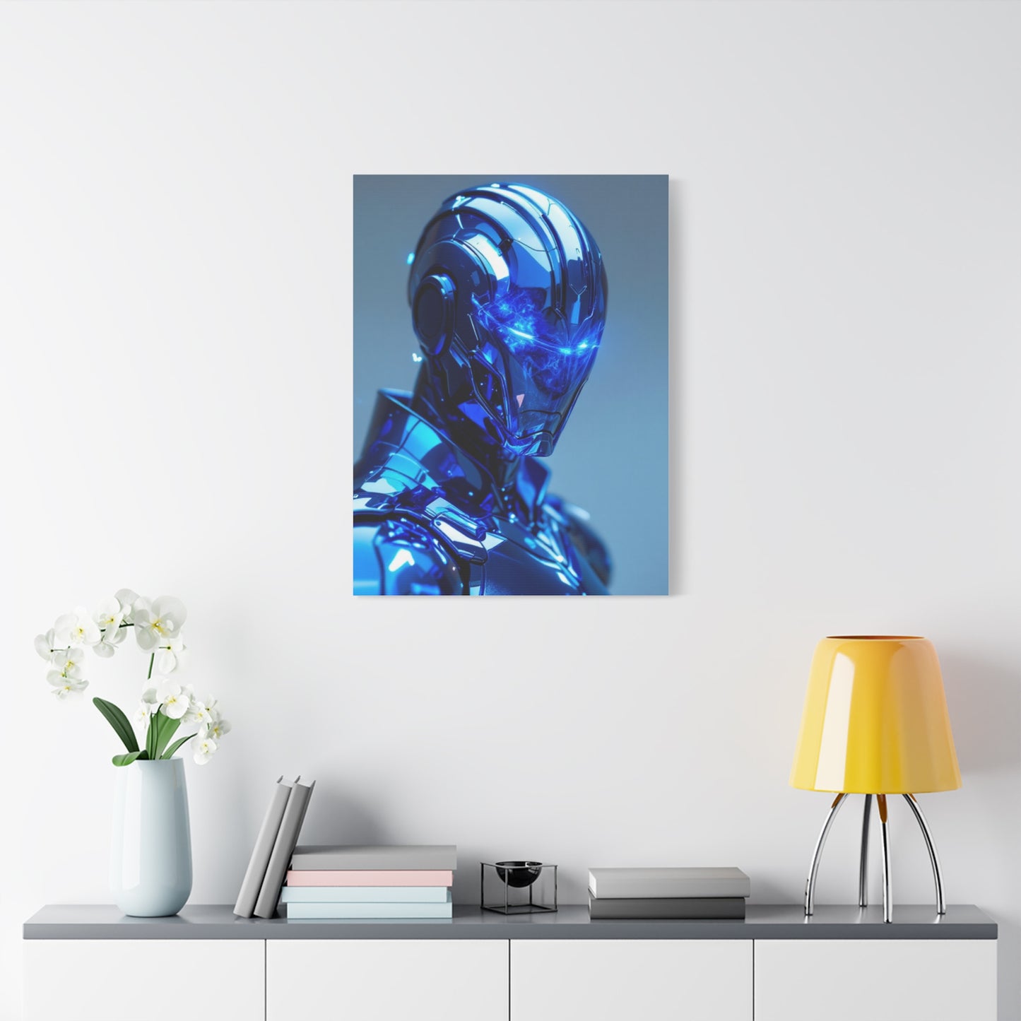Futuristic Blue Chrome Figure Wall Art & Canvas Prints