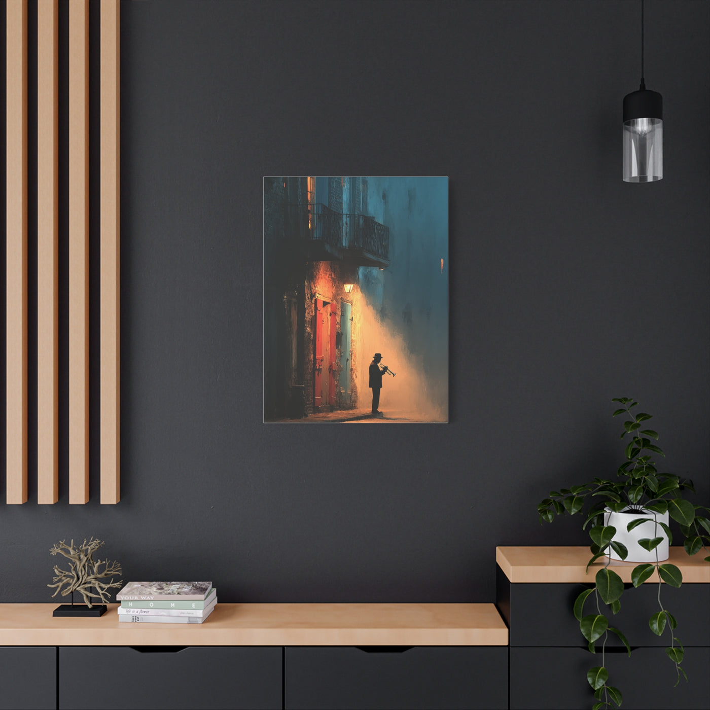 French Quarter Trumpet Silhouette Wall Art & Canvas Print