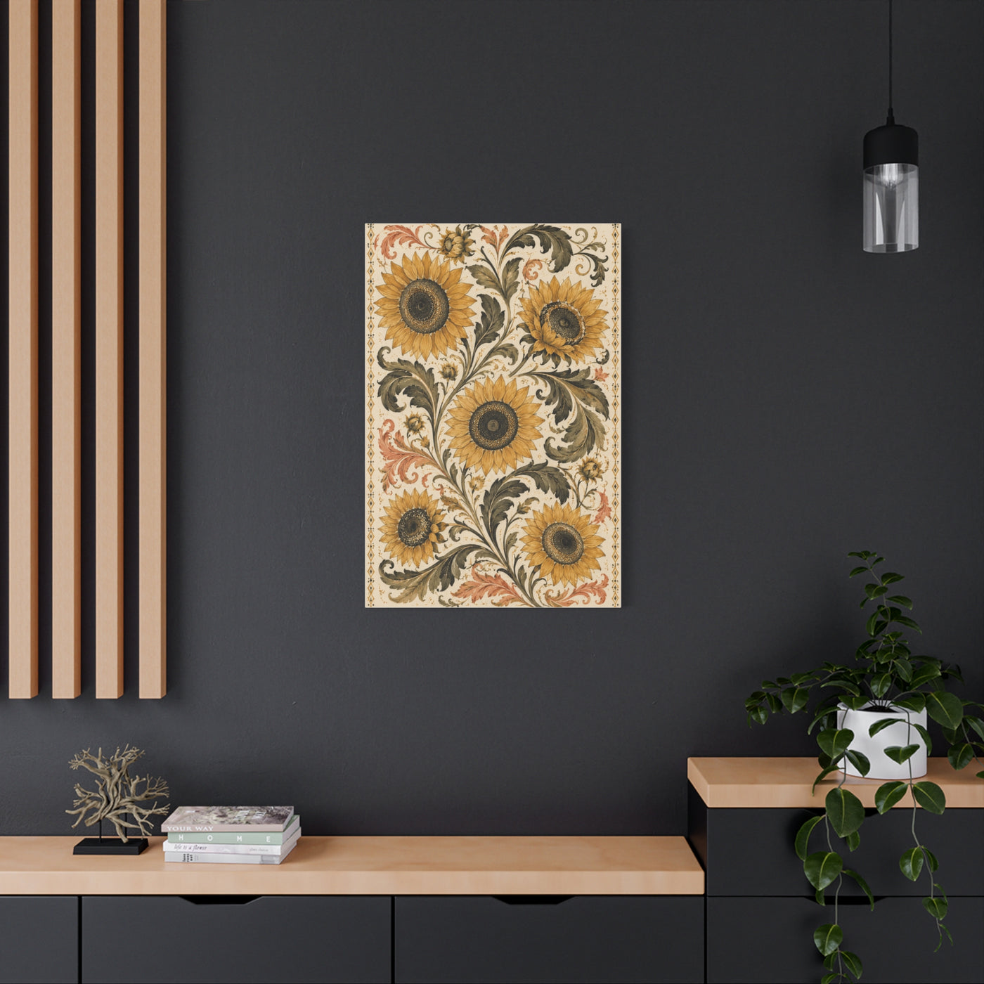 Vintage Botanical Sunflower Pattern Wall Art & Canvas Print