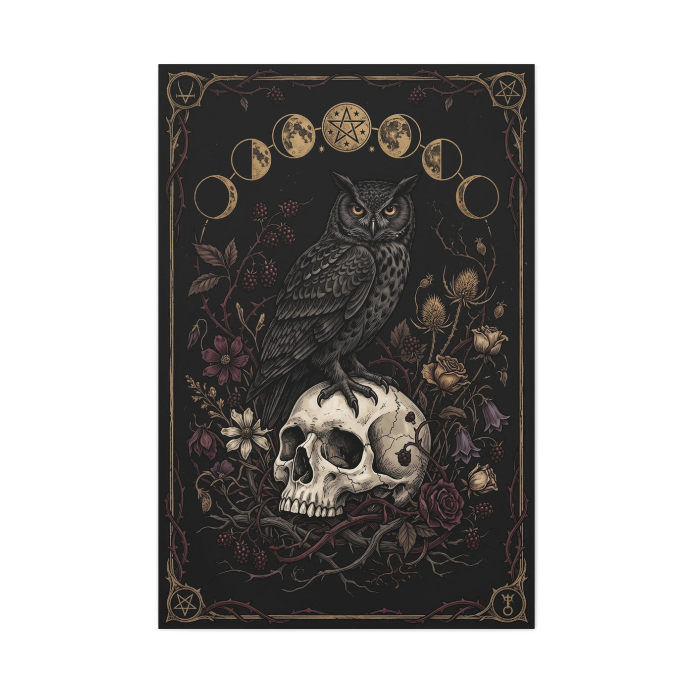 Gothic Occult Owl Skull Composition Wall Art & Canvas Print