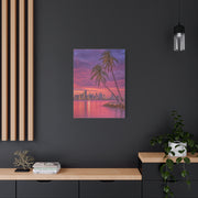Miami Skyline Tropical Sunset With Palm Trees Wall Art & Canvas Print
