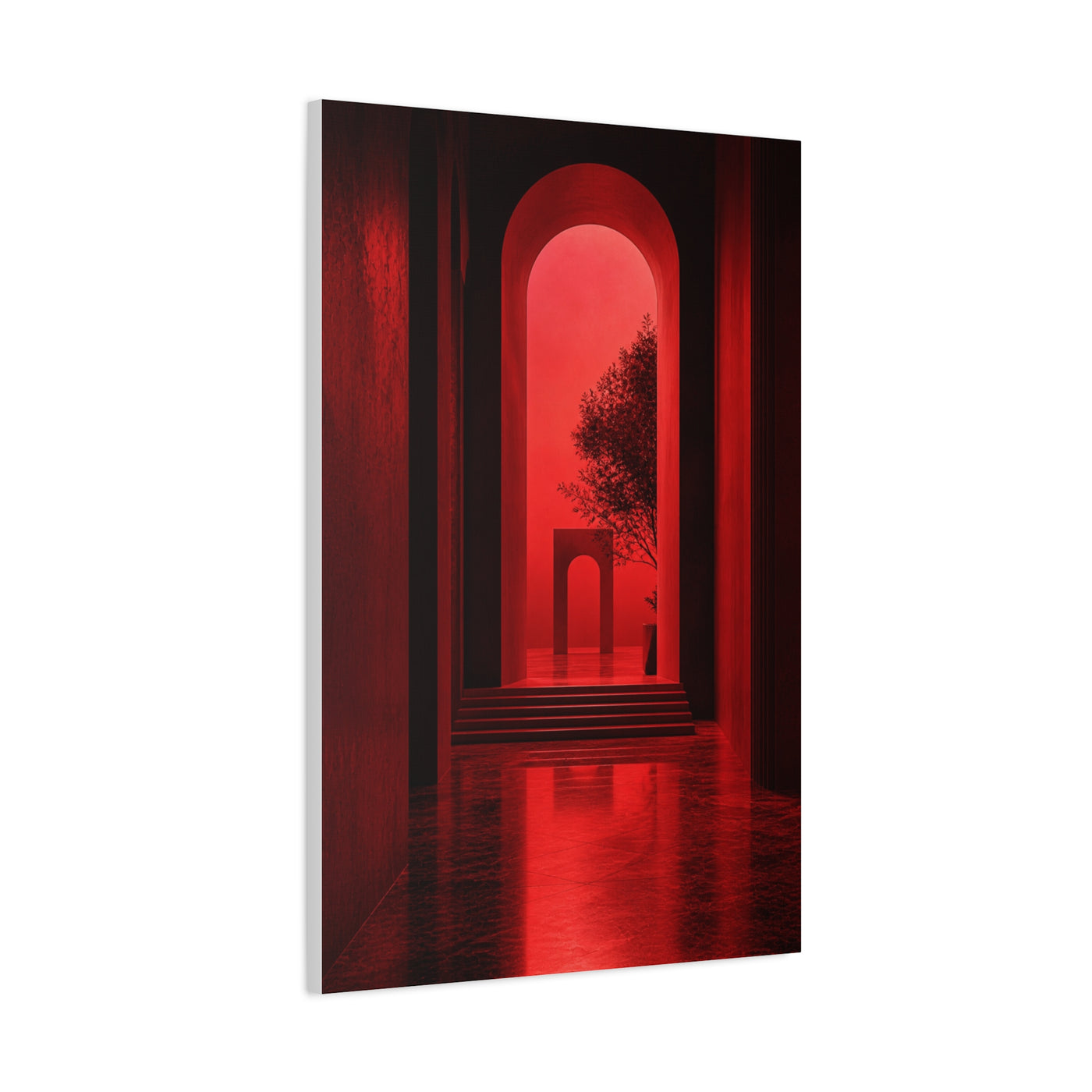 Surreal Crimson Archway Interior Wall Art & Canvas Print