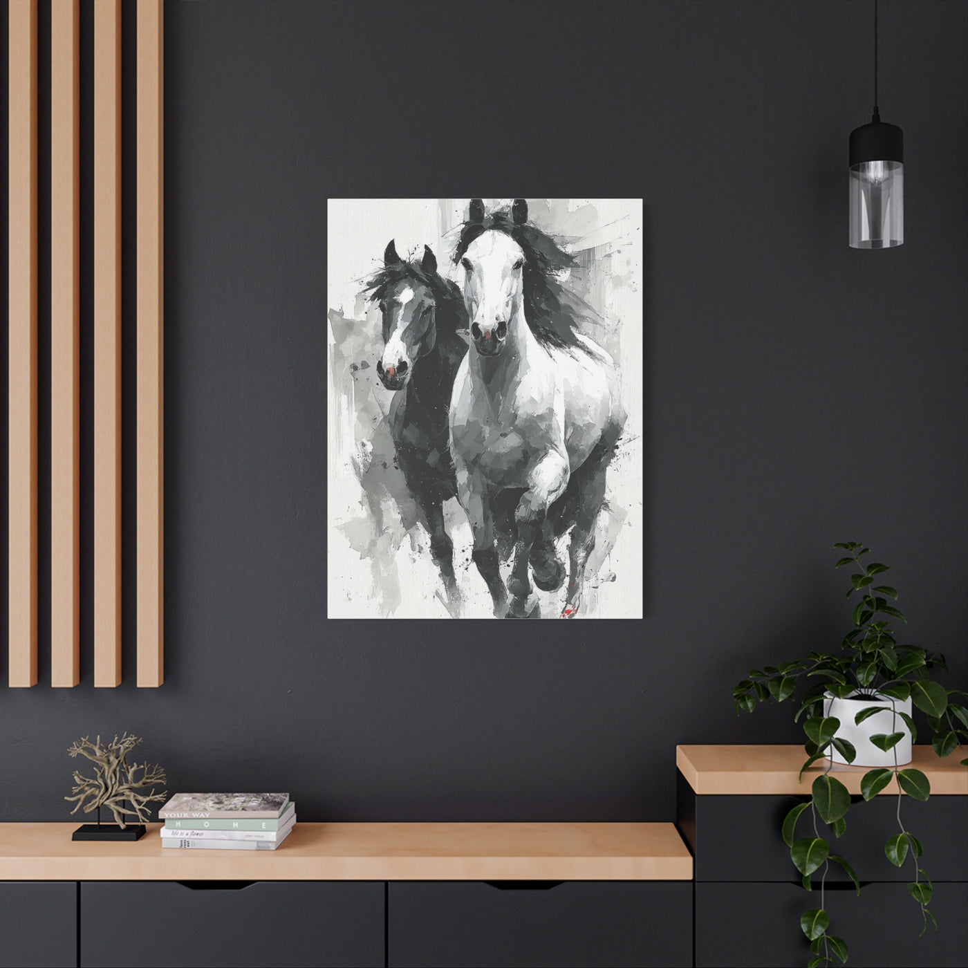Monochrome Running Horses Abstract Wall Art & Canvas Print