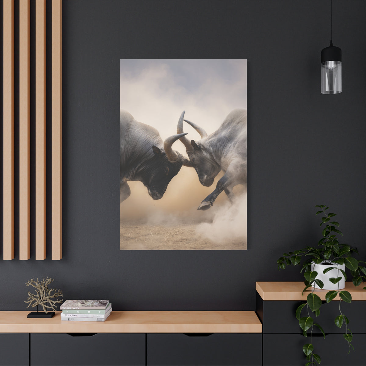 Bulls Clashing Horns Dramatic Wildlife Wall Art & Canvas Print