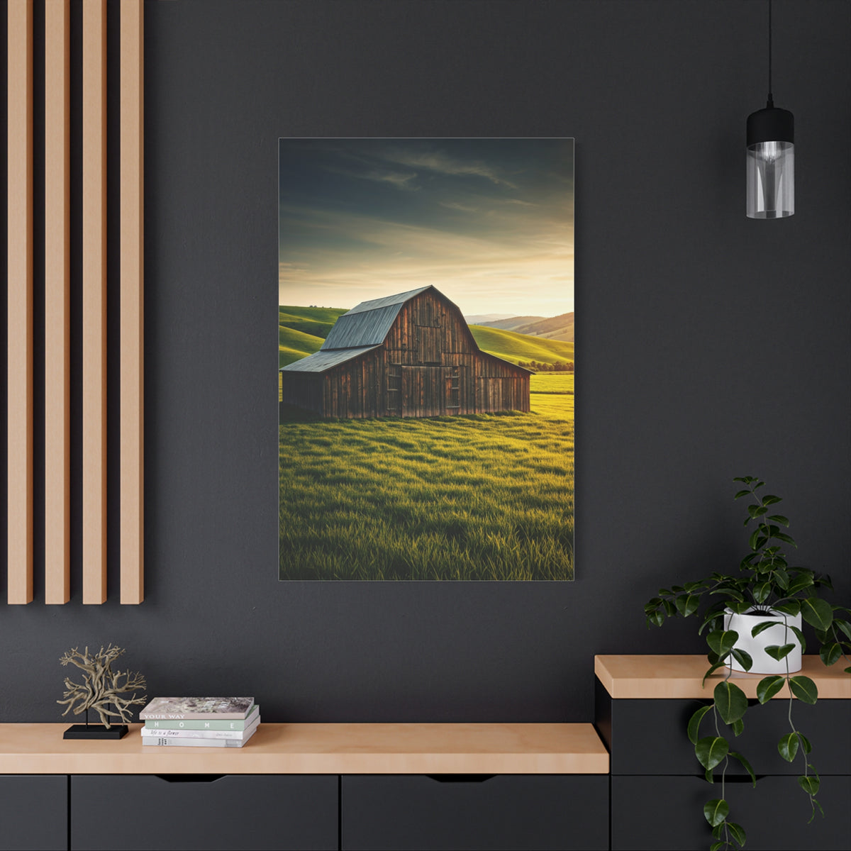 Sunlit Meadow Barn Landscape Wall Art & Canvas Prints