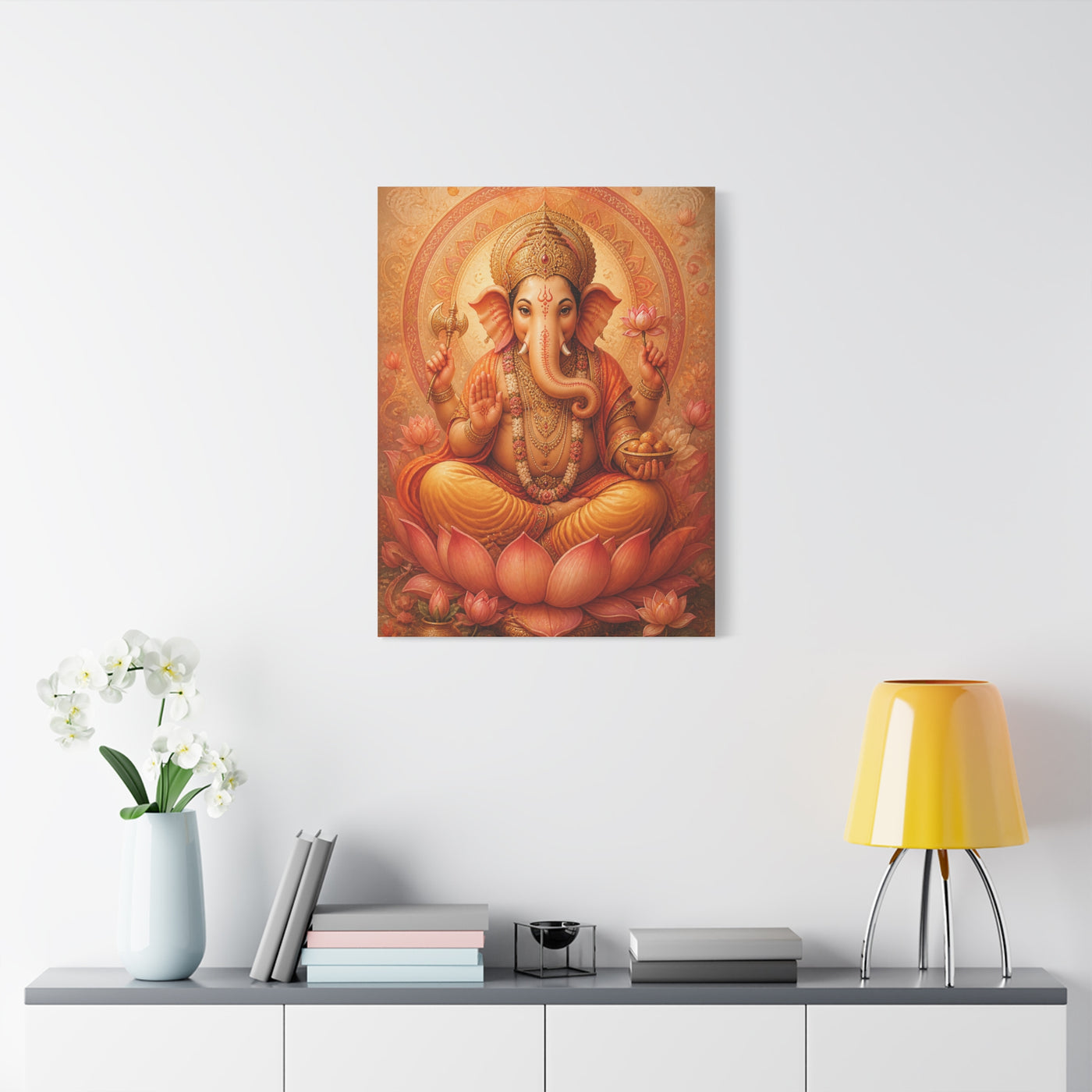 Lord Ganesha Lotus Blessing Wall Art & Canvas Print