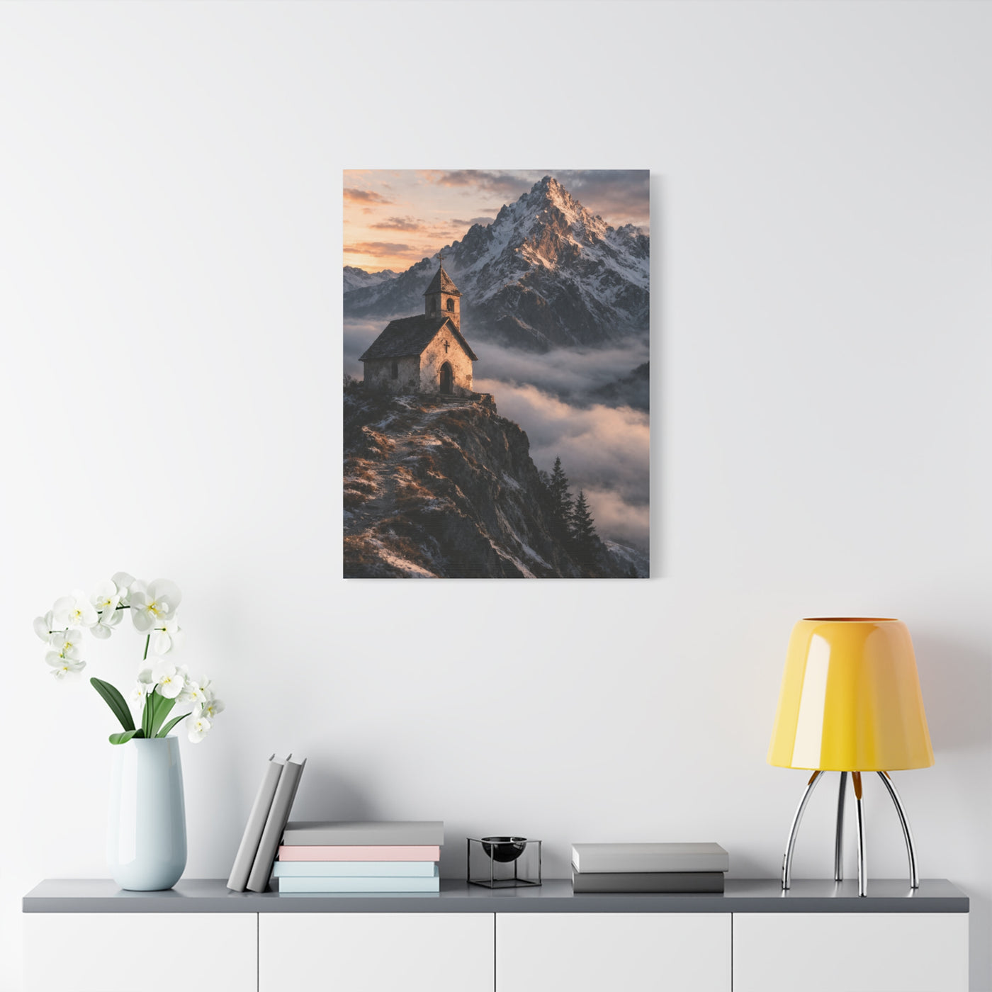 Lone Alpine Chapel Sunrise Wall Art & Canvas Print