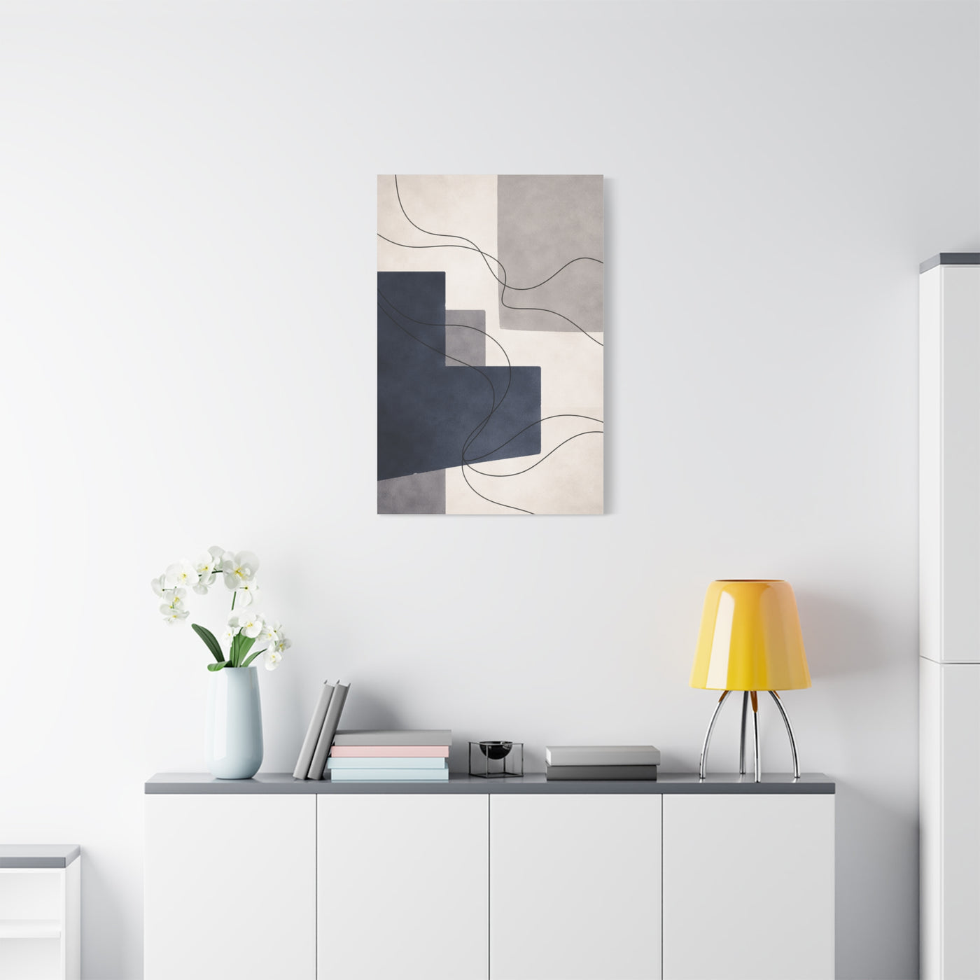 Navy Geometric Line Abstraction Wall Art & Canvas Print