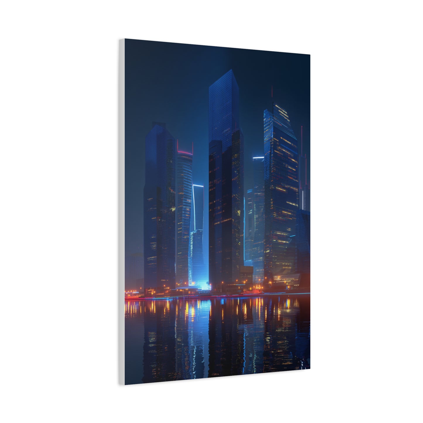 Futuristic Neon City Skyline Night Wall Art & Canvas Print
