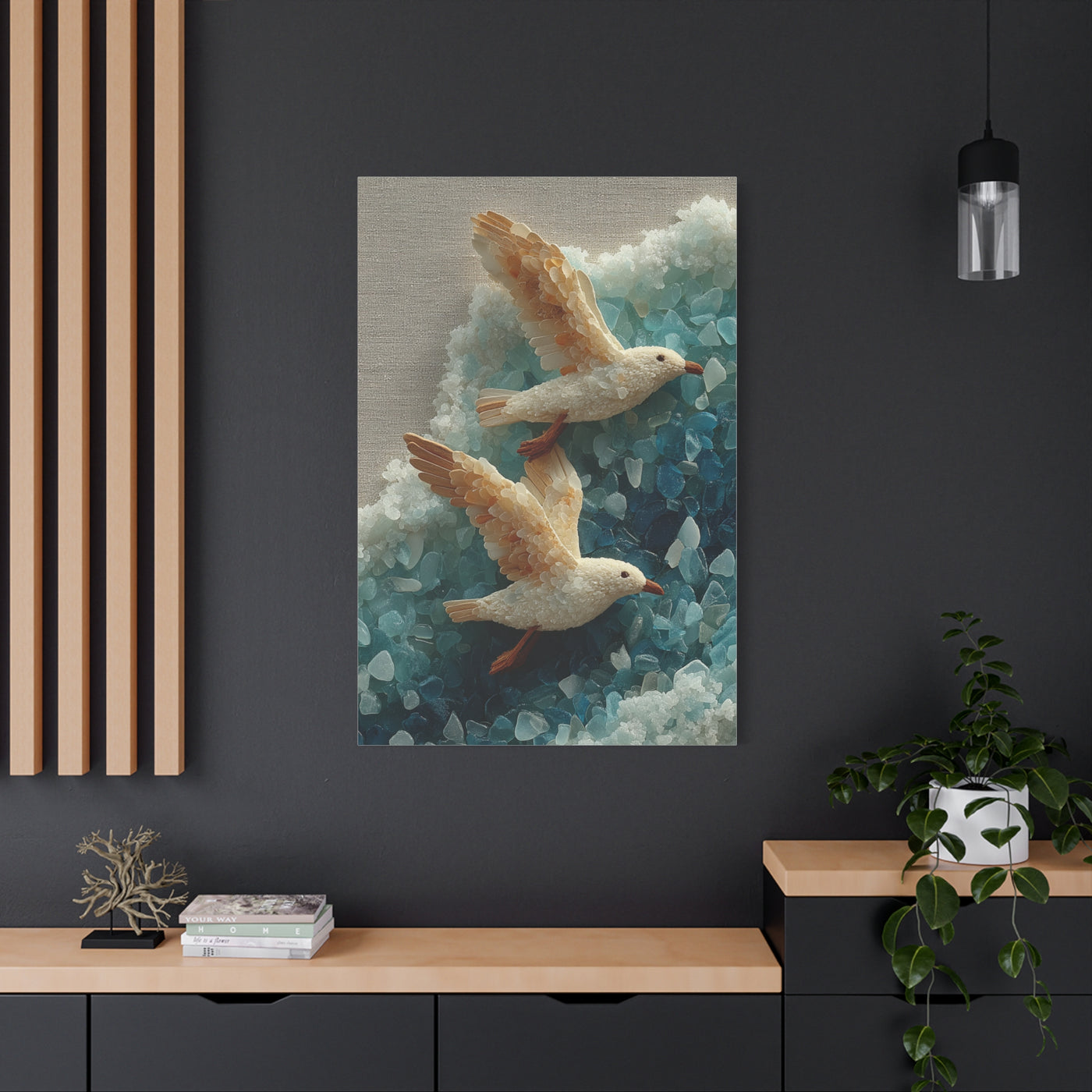 Sea Glass And Driftwood Seagull Coastal Composition Wall Art & Canvas Print