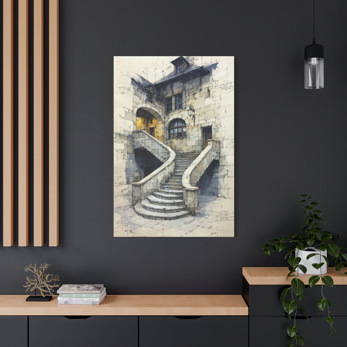Architectural Staircase Sketch Wall Art & Canvas Print