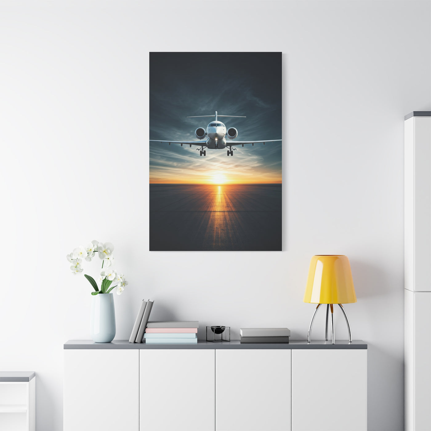 Sunset Runway Lift-Off Jet Wall Art & Canvas Prints