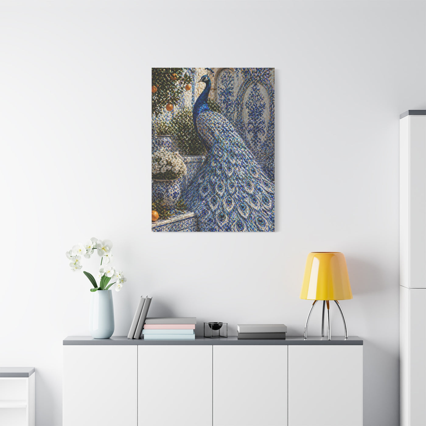 Mediterranean Ceramic Garden Peacock Wall Art & Canvas Print