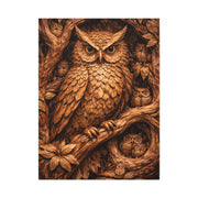 Hand-Carved Owl Family Wood Relief Wall Art & Canvas Print