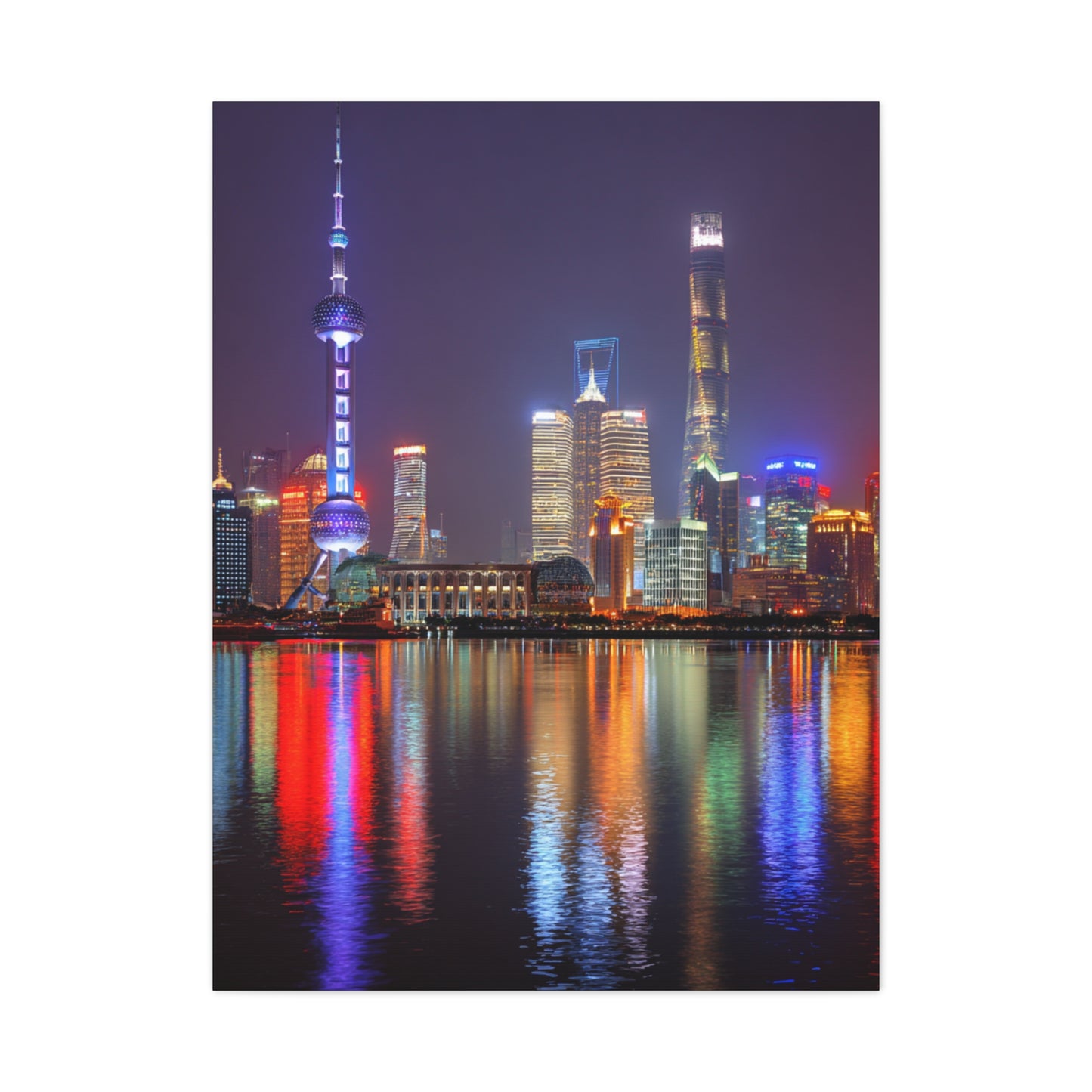 Shanghai Skyline Night Reflections Wall Art & Canvas Print