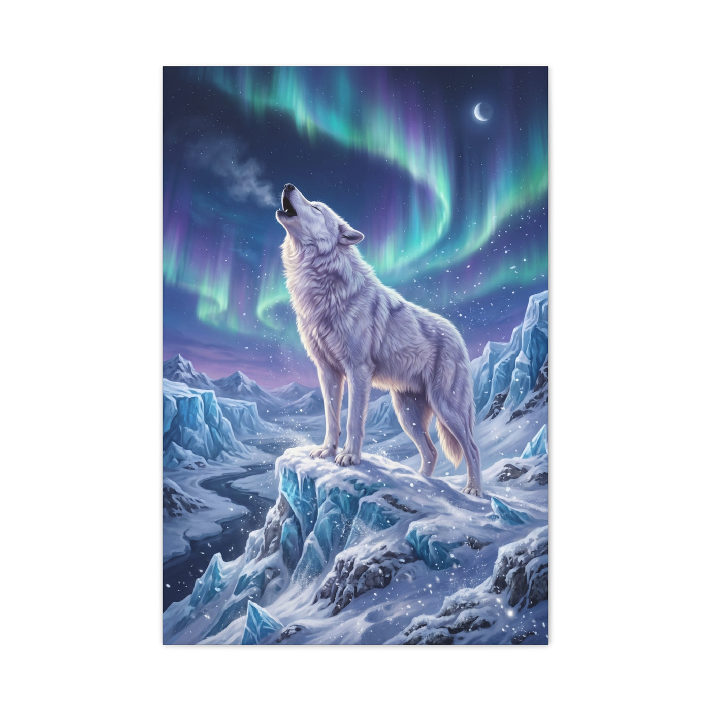 Arctic Wolf Aurora Borealis Scene Wall Art & Canvas Print
