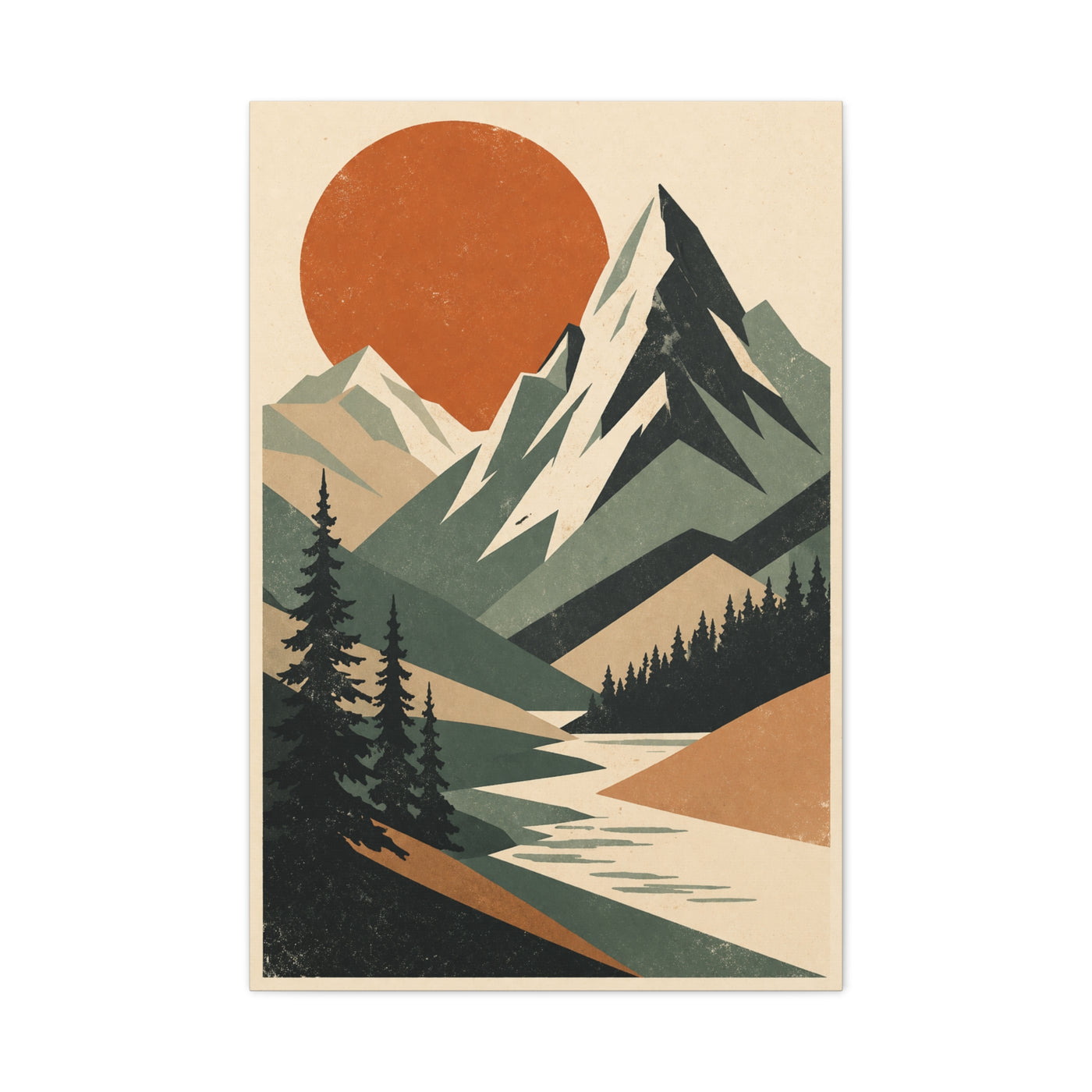 Mid-Century Graphic Sunset Mountain Wall Art & Canvas Print