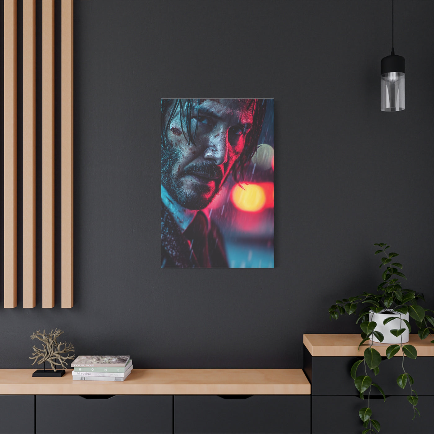 John Wick Neon Rain Close-Up Movie Poster Wall Art & Canvas Print