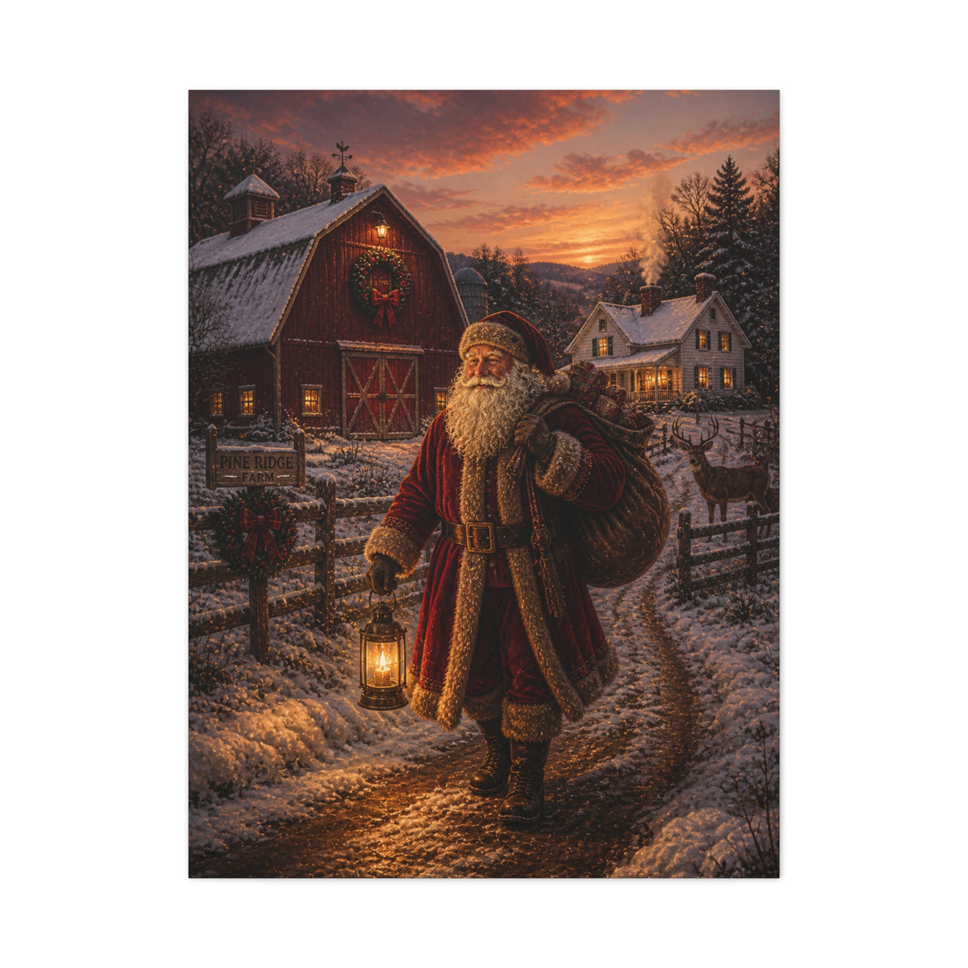 Rustic Farmhouse Santa at Dusk Wall Art & Canvas Print