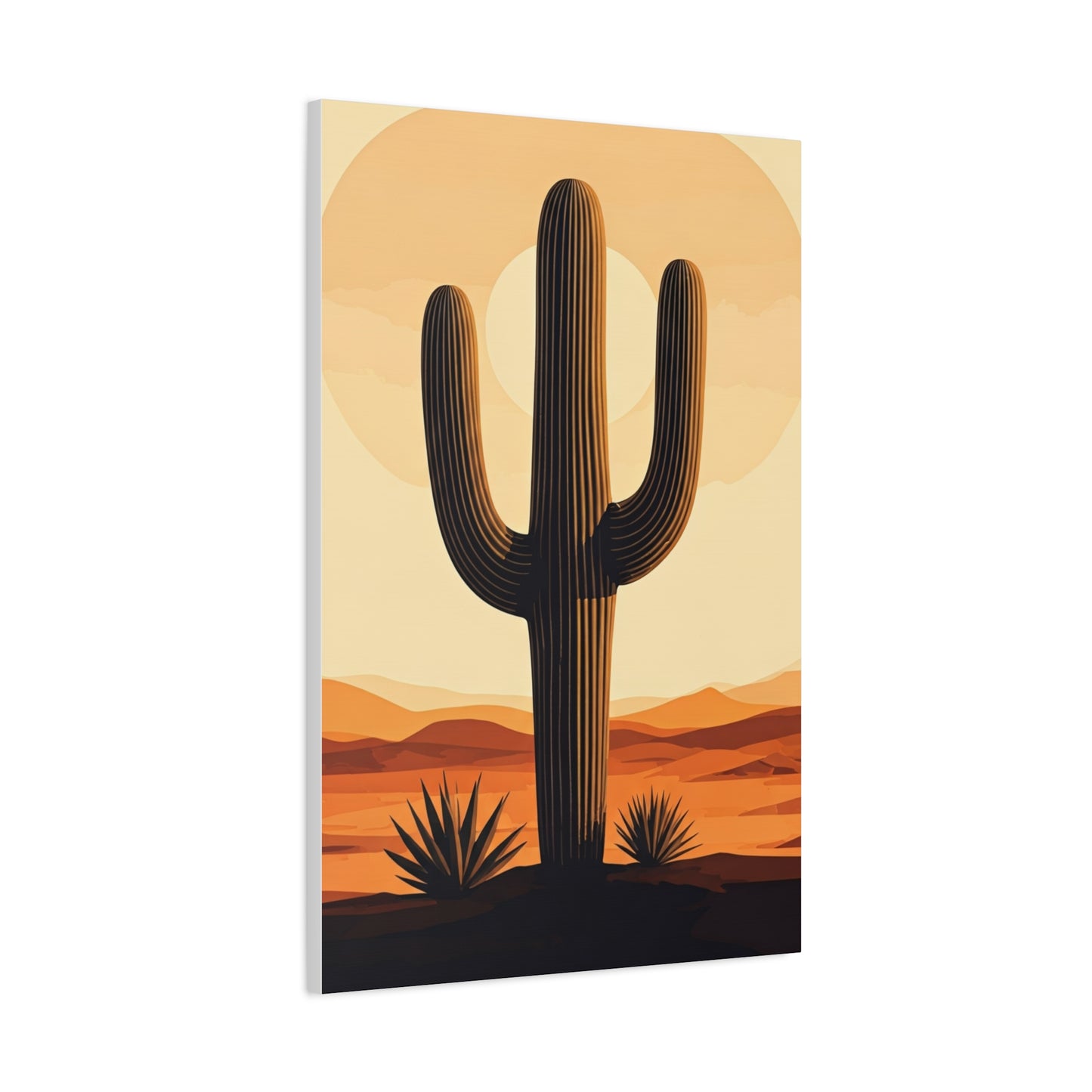 Minimal Desert Sun Saguaro Illustration Wall Art & Canvas Prints