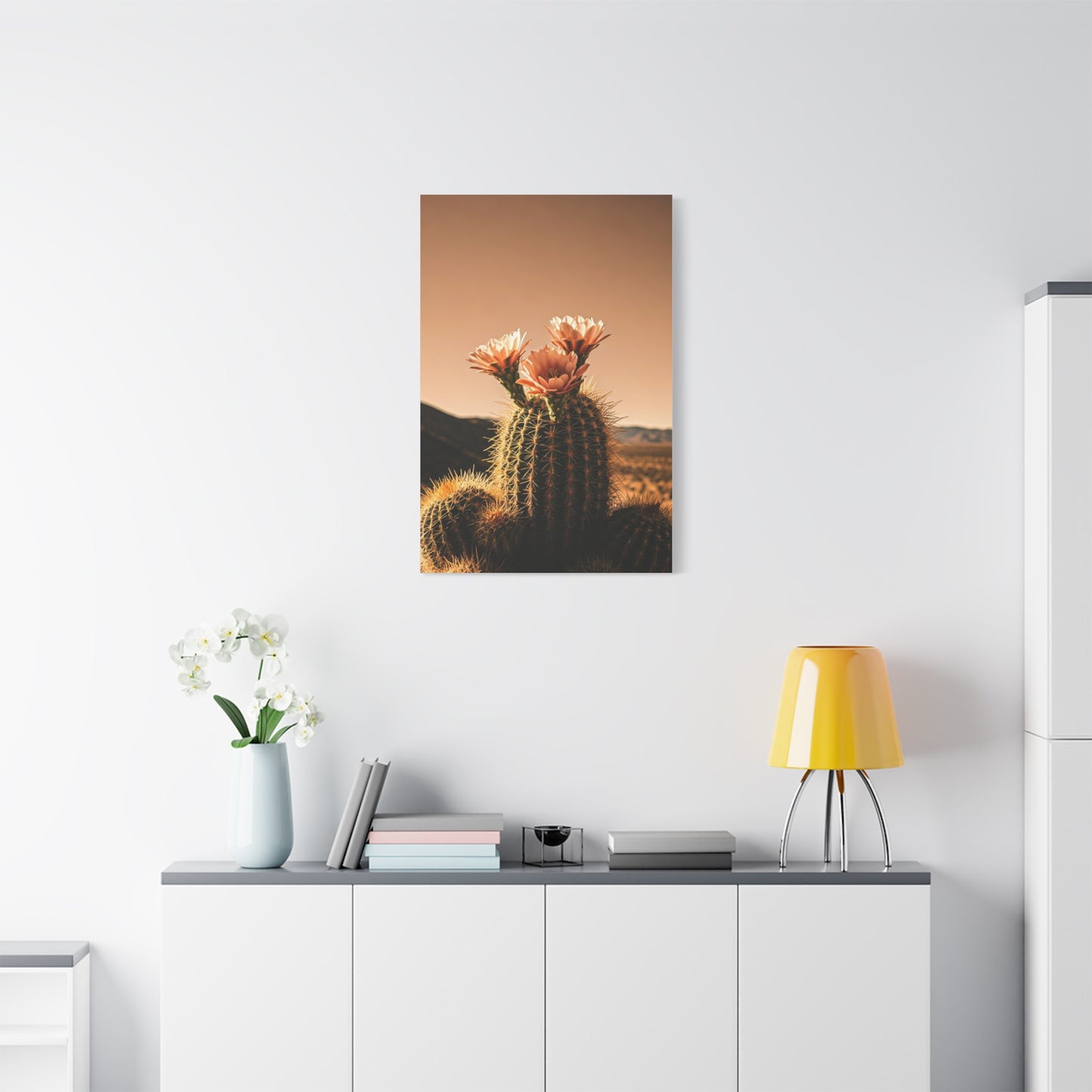 Desert Barrel Cactus Bloom at Sunset Wall Art & Canvas Prints