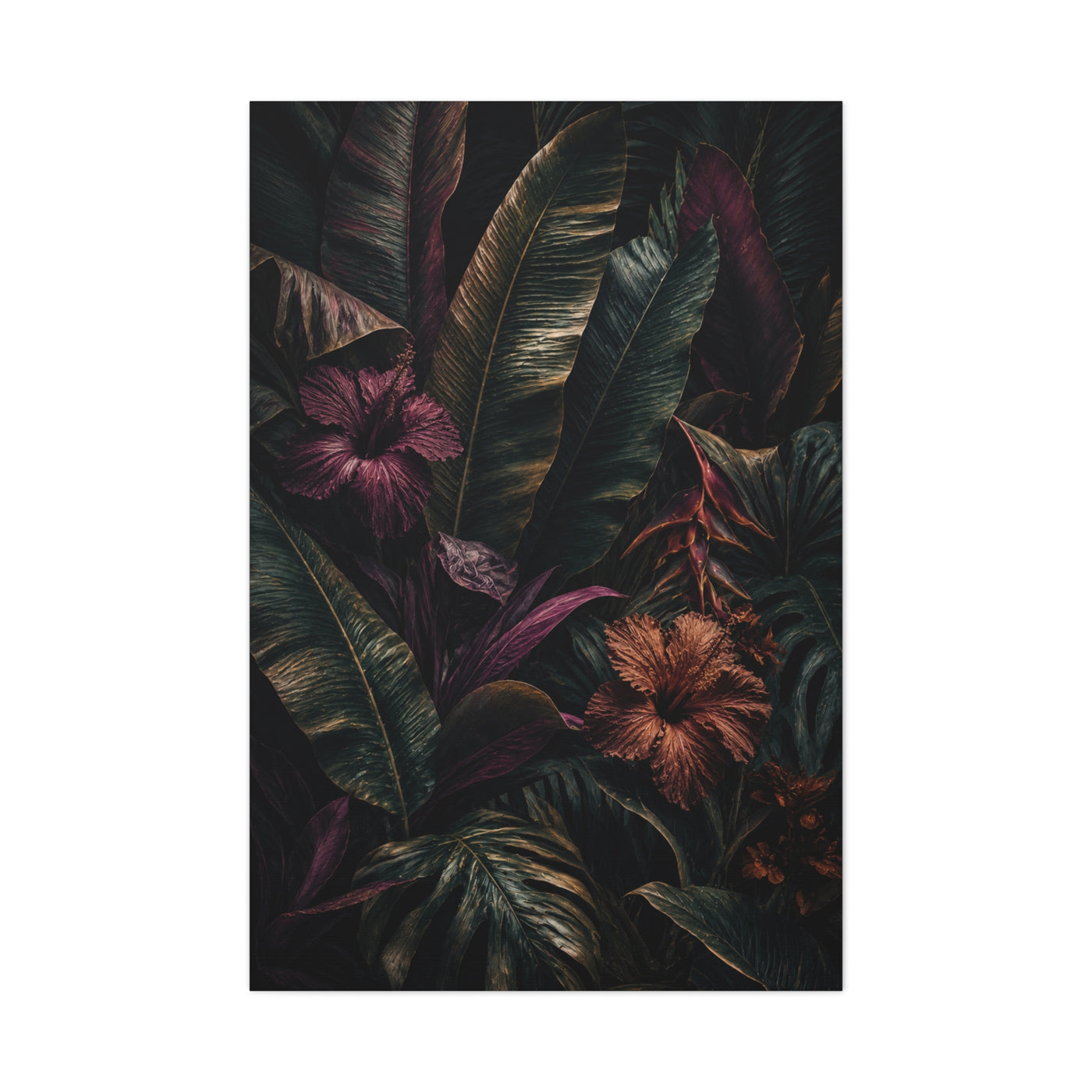 Dark Botanical Hibiscus Jungle Tropical Wall Art & Canvas Print