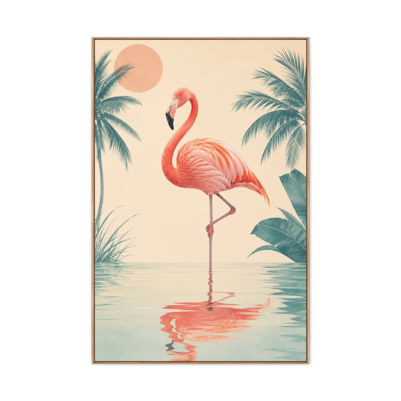 Minimal Flamingo Sunset Reflection Tropical Wall Art & Canvas Print