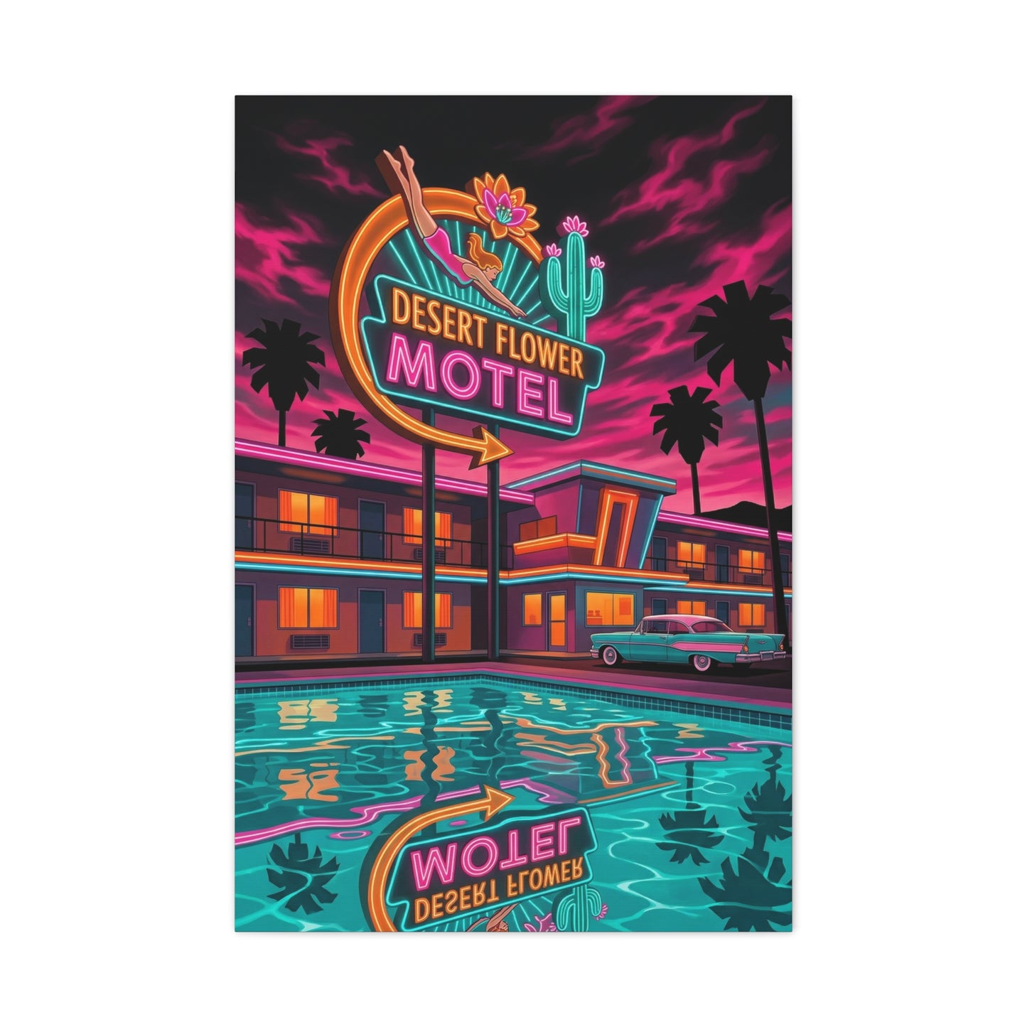 Retro Desert Flower Motel Pop-Art Wall Art & Canvas Print