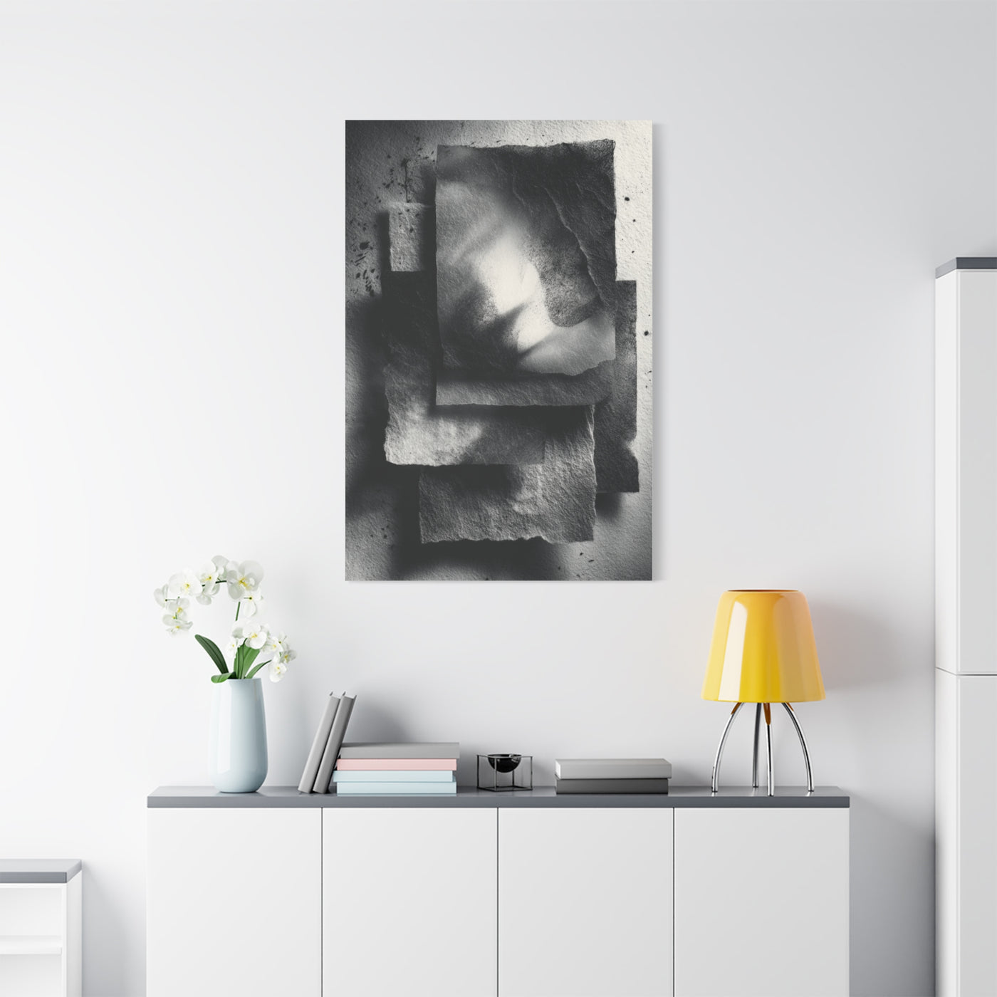 Monochrome Layered Paper Abstraction Wall Art & Canvas Print