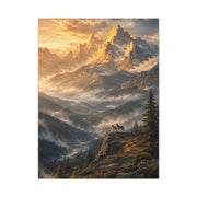 Golden Mountain Valley Wolf Pair Landscape Wall Art & Canvas Print